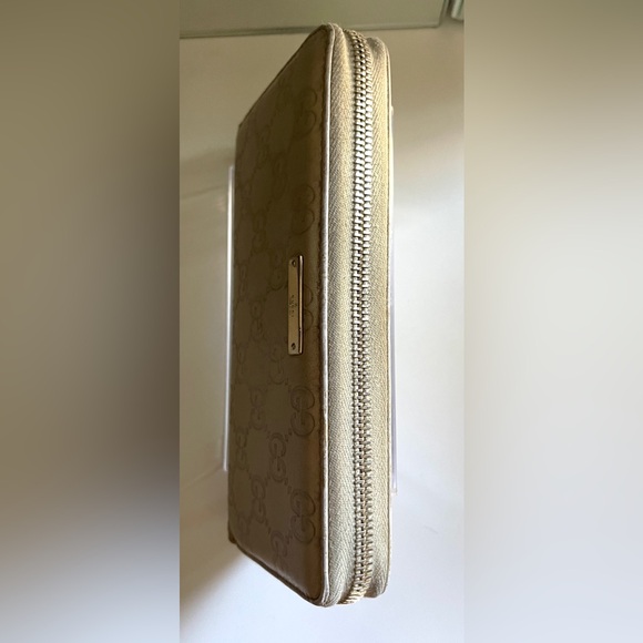 Gucci Long Wallet Leather Guccissima GG Shima Monogram Zip Around Zippy Biege - Picture 15 of 17
